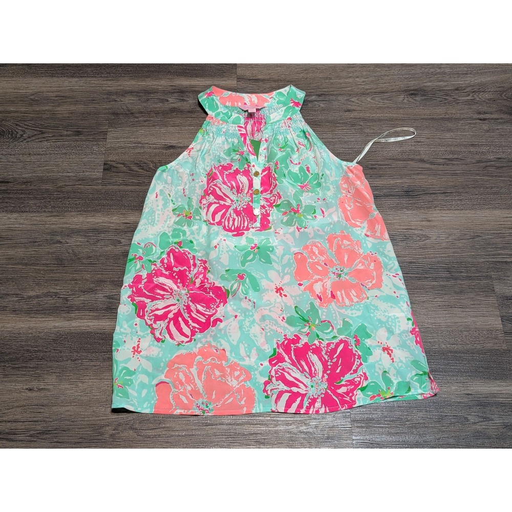Lilly Pulitzer Bailey Top Poolside‎ Blue Beach Walk Floral Halter XXS NEW